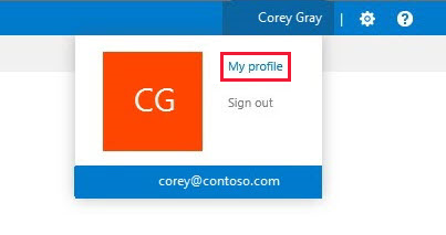 Screenshot shows My profile menu under name.
