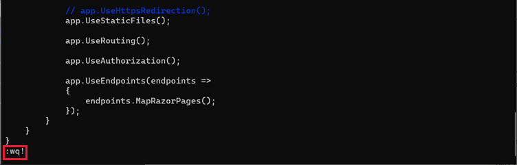 Screenshot of wq text in code.