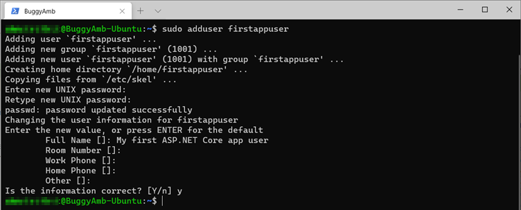 Screenshot of sudo adduser command.