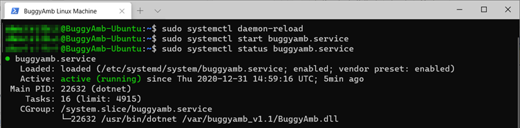 Screenshot of systemctl status command.