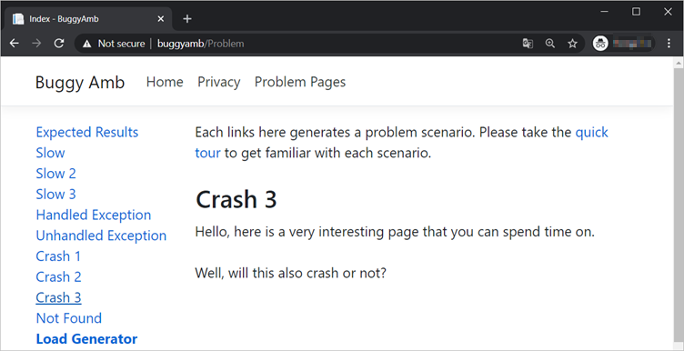 Screenshot of crash3 information.