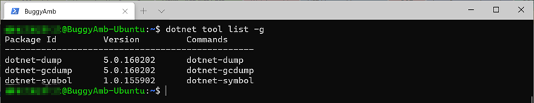 Screenshot of list command.