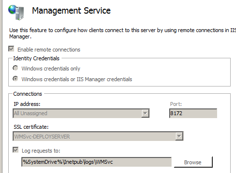 Screenshot that shows the Management Service dialog box.