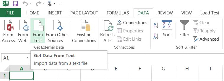 Screenshot showing the Excel Data tab menu options.