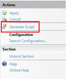 Select the Generate Script option to run commands.