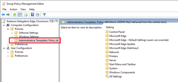 Screenshot of the group policy object in Group Policy Management Editor.