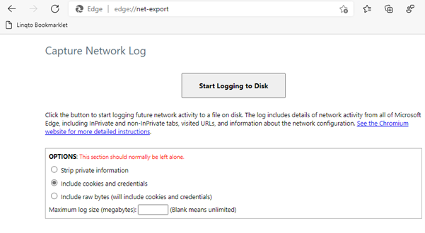 Screenshot of edge://net-export/ page.