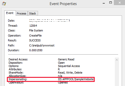 Details of the impersonating in Event Properties.