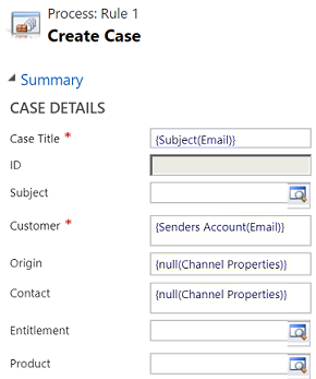 Screenshot that shows how the value of Senders Account (Email) is set in the Customer field.