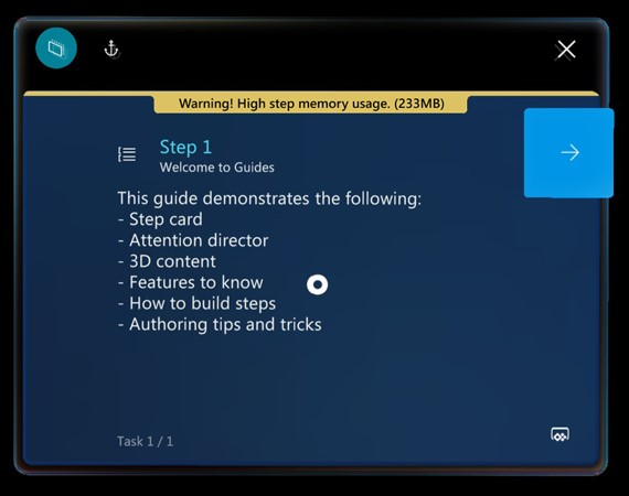 Screenshot that shows the warning message about high step memory usage.
