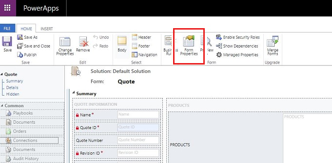 Select Form Properties on the form editor.