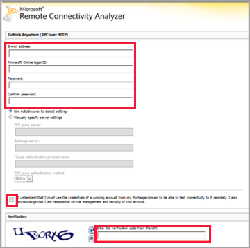 Screenshot of the Microsoft Remote Connectivity Analyzer page.
