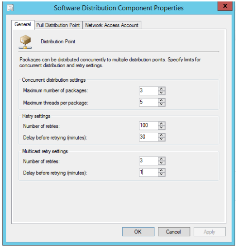 Screenshot of the Software Distribution Component Properties window.