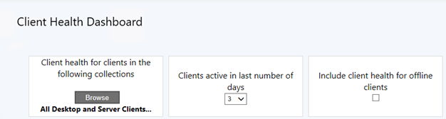 Settings of the client health dashboard.