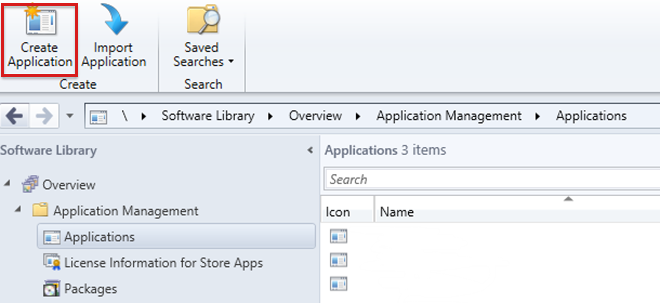Screenshot of the Create application button.