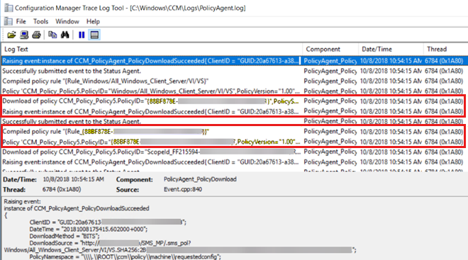 Screenshot of the PolicyAgent log example.