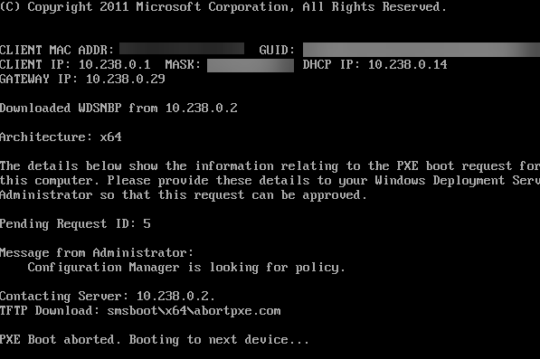 Screenshot shows the Task Sequence is deployed to an unknown computer.