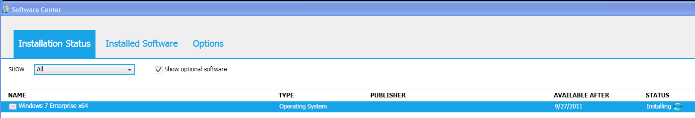 Screenshot of the Installation status of Win 7 Enterprise x64.