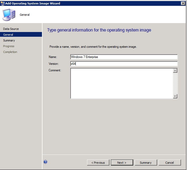 Screenshot of the Type general info for the operating system image page.