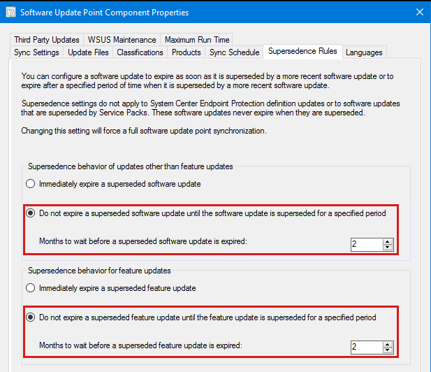 Screenshot of the months to expire superseded updates.