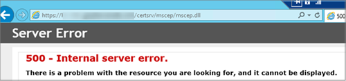 Screenshot of the 500 - Internal server error.