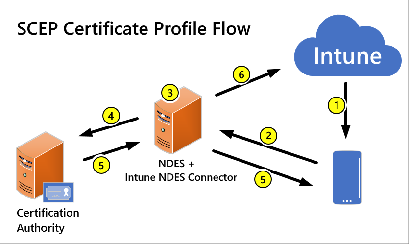 Screenshot shows the SCEP certificate profile flow.
