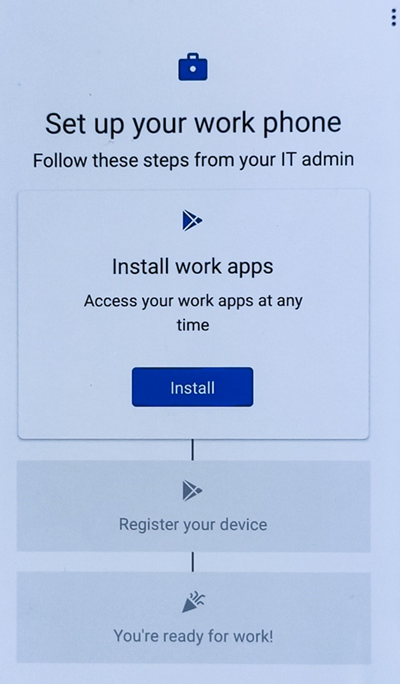 Screenshot of the Install work apps step.