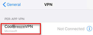Screenshot that shows that the created VPN isn't connected.