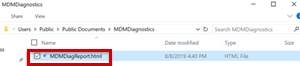 Screenshot that shows the MDMDiagnostics folder.