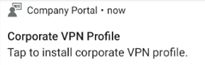 Screenshot that shows the notification to install the VPN profile.