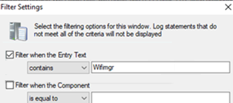 Screenshot shows wifimgr is searched in Filter Settings.