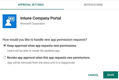 Select Keep approved when app requests new permissions under the Approval Settings tab.