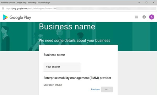 Enter your business name page.