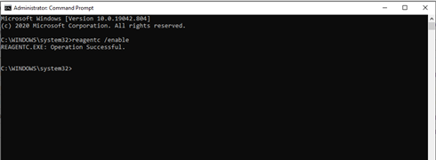 Enabling WinRE in Command Prompt.
