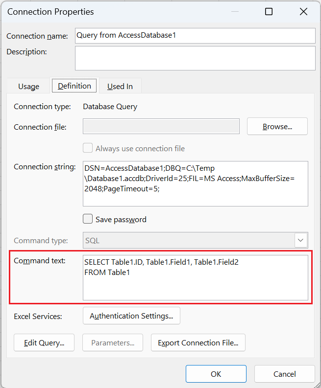 Screenshot of correct reference to local table.