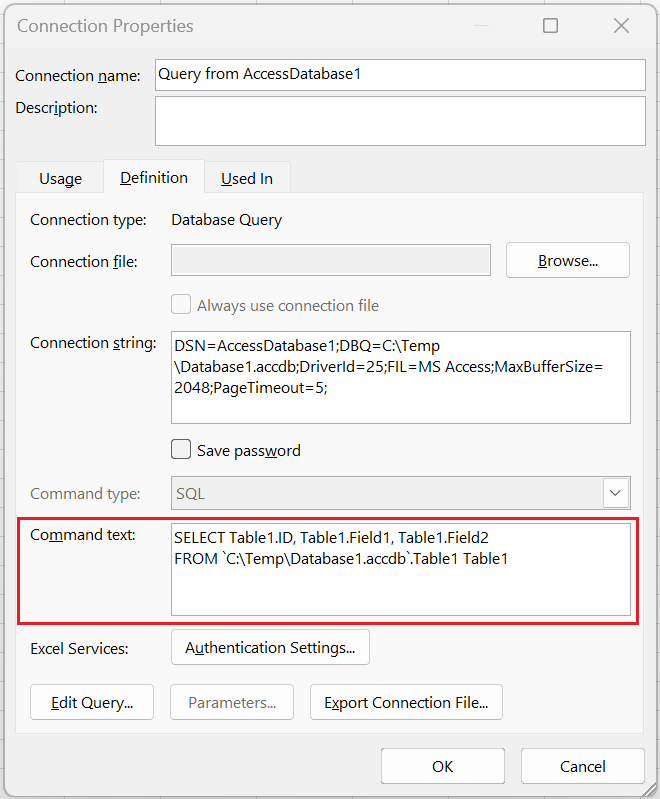 Screenshot of incorrect remote reference to local table.