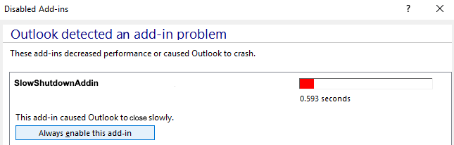 Screenshot of the Always enable this add-in option.