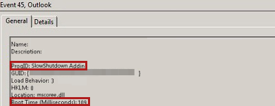Screenshot of Event 45 Application Event log.