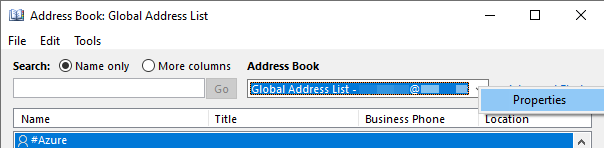 Screenshot of the Properties option of Address Book.