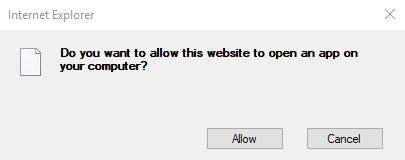 Screenshot of message: Do you want to allow this website to open an app on your computer.