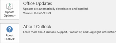 Screenshot of the Office Account page of Click-to-Run Office 2016 installations.