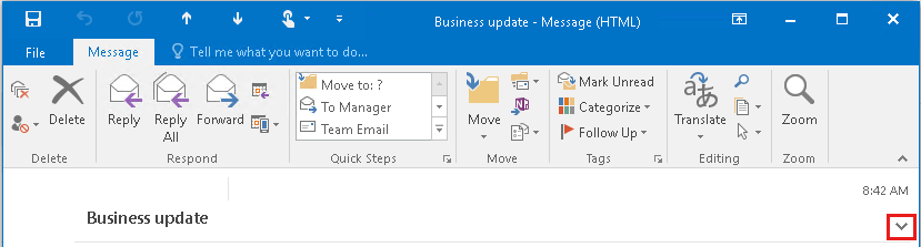 Screenshot of the lower right arrow to expand the header.