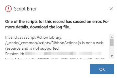 Screenshot shows an example of the script error message.