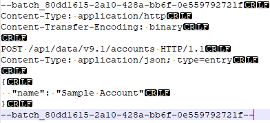 Screenshot that shows a batch request body with CRLF missing on the last line.