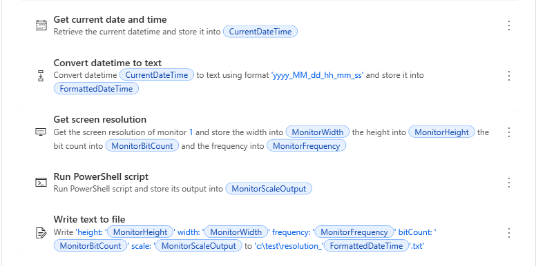 Screenshot of the created steps.