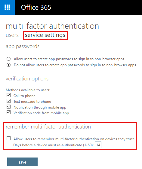 Screenshot of the remember multi-factor authentication option details.