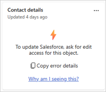 Error about unable to update records because of missing object access in Salesforce CRM.