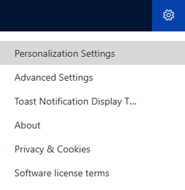 Screenshot that shows the Personalization Settings option.