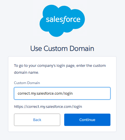 Screenshot that shows the correct custom domain in Salesforce.