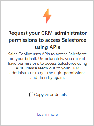 Screenshot that shows the API permission error.